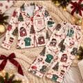 Travel Nurse Christmas Satin Pajama Set, HG AI Christmas PJs Sets, Christmas Pajamas, Holiday Pajama Set, Family Long