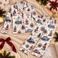 Boat Captain Christmas Satin Pajama Set, HG AI Christmas PJs Sets, Christmas Pajamas, Holiday Pajama Set, Family Long