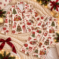 Knitting Christmas Satin Pajama Set, HG AI Christmas PJs Sets, Christmas Pajamas, Holiday Pajama Set, Family Long Sleeve