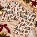 Hiking Christmas Satin Pajama Set, HG AI Christmas PJs Sets, Christmas Pajamas, Holiday Pajama Set, Family Long Sleeve