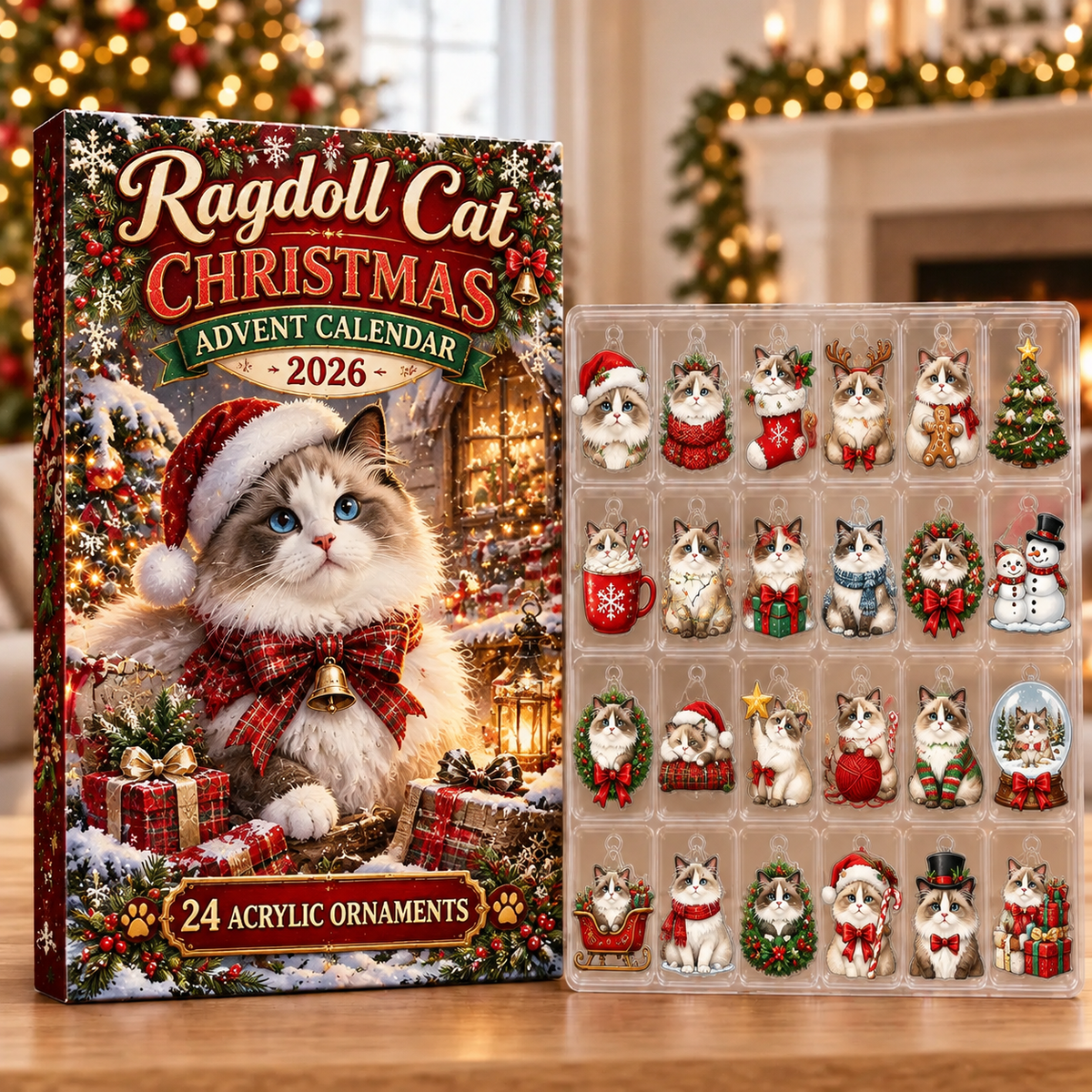 Ragdoll Cat Evergreen Advent Calendar HFN Gen Acrylic Ornaments