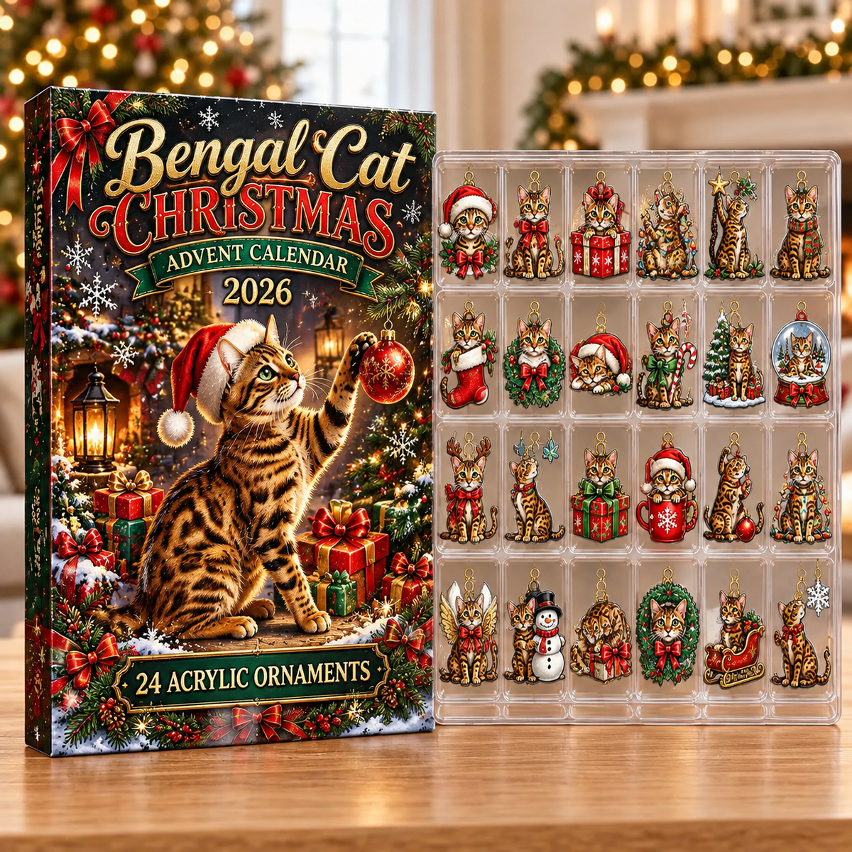 Bengal Cat Evergreen Advent Calendar HFN Gen Acrylic Ornaments