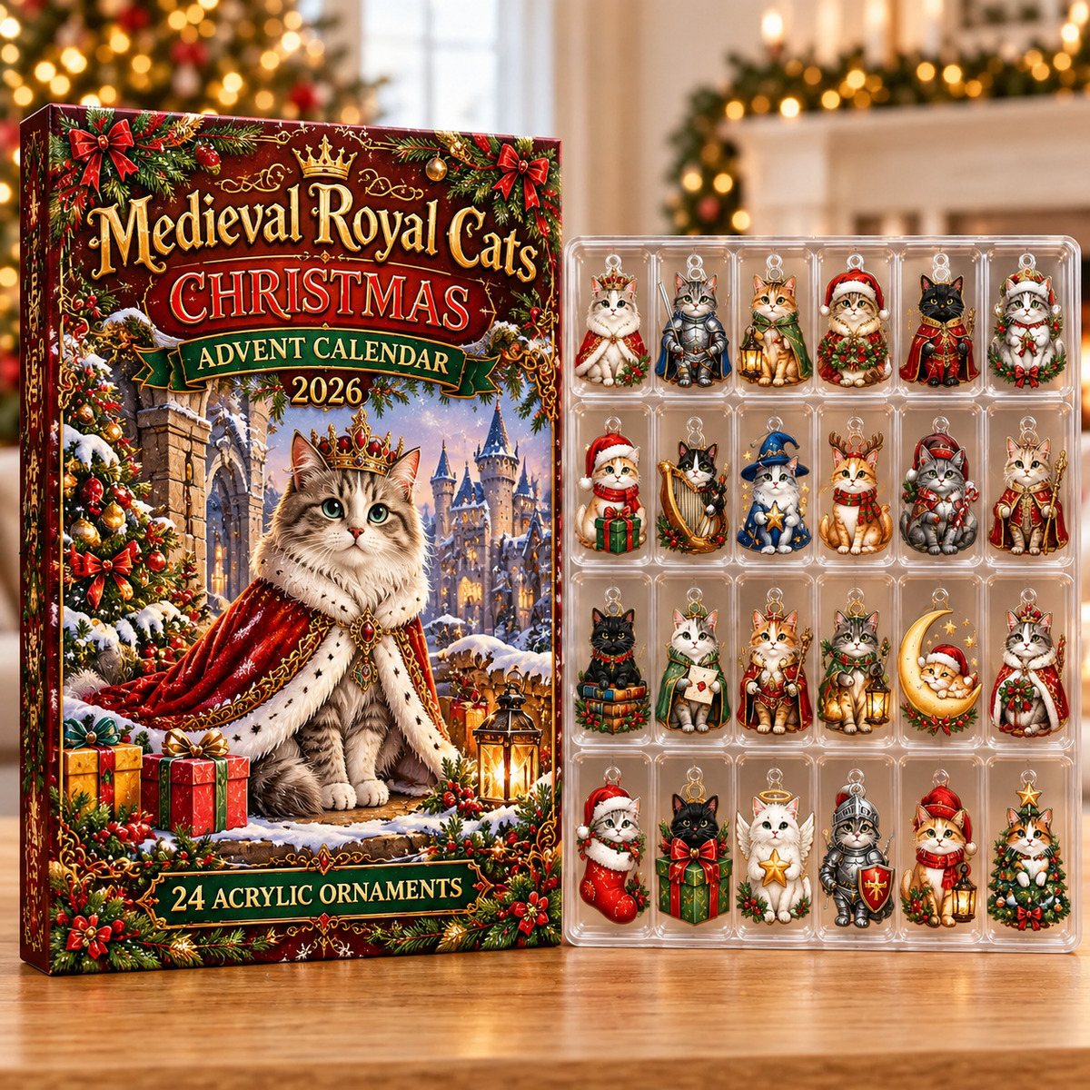 Medieval Royal Cats Evergreen Advent Calendar HFN Gen Acrylic Ornaments