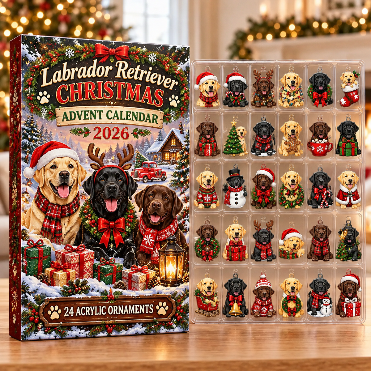 Labrador Retriever Evergreen Advent Calendar HFN Gen Acrylic Ornaments, Christmas Tree Hanging Decor