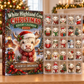 White Highland Cow Evergreen Advent Calendar HFN Gen Acrylic Ornaments
