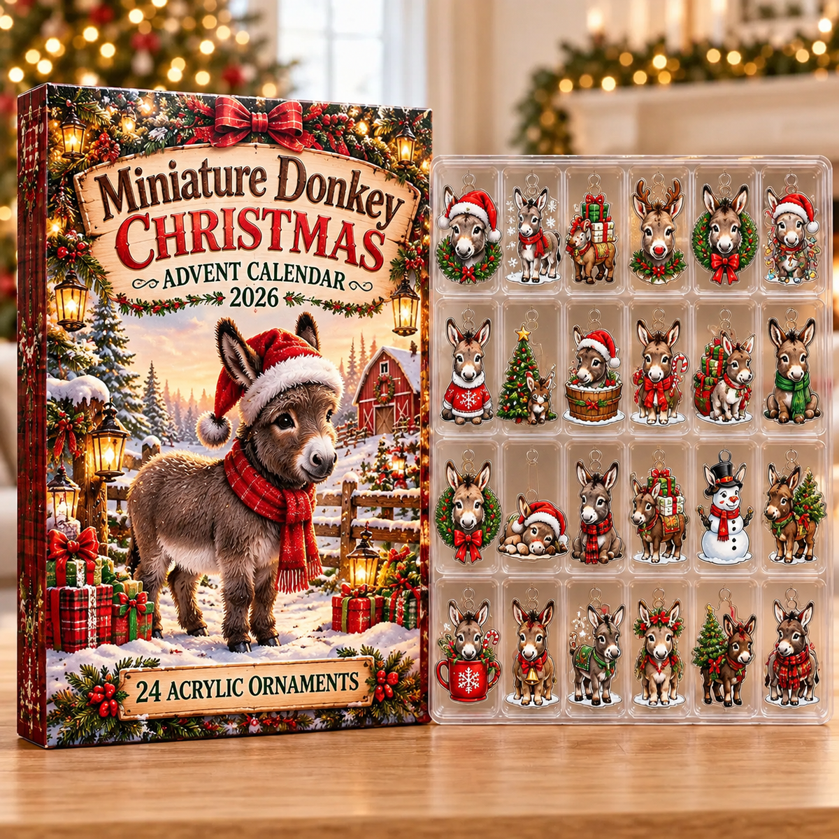 Miniature Donkey Evergreen Advent Calendar HFN Gen Acrylic Ornaments