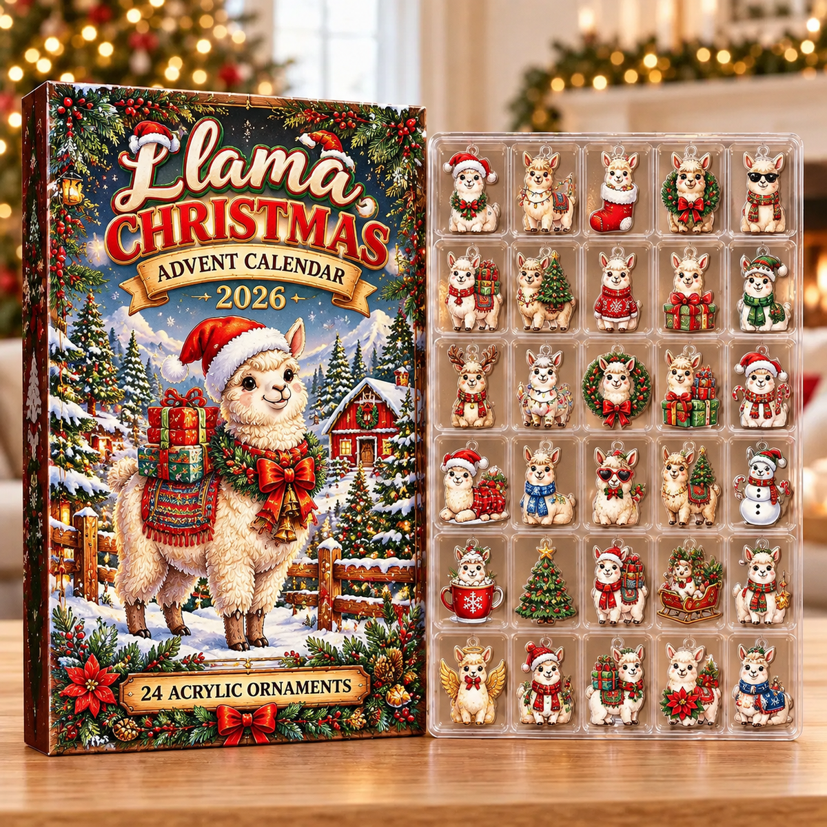 Llama Evergreen Advent Calendar HFN Gen Acrylic Ornaments