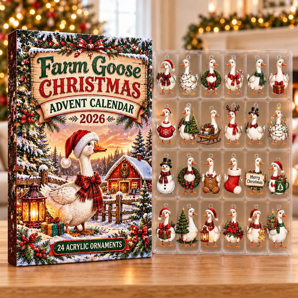 Farm Goose Evergreen Advent Calendar HFN Gen Acrylic Ornaments