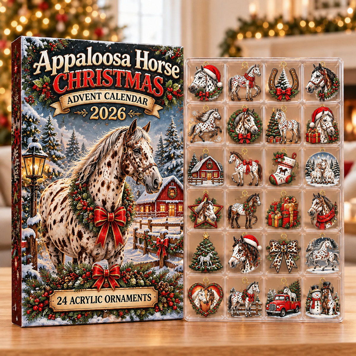 Appaloosa Horse Evergreen Advent Calendar HFN Gen Acrylic Ornaments, Spotted Equine Tree Decor