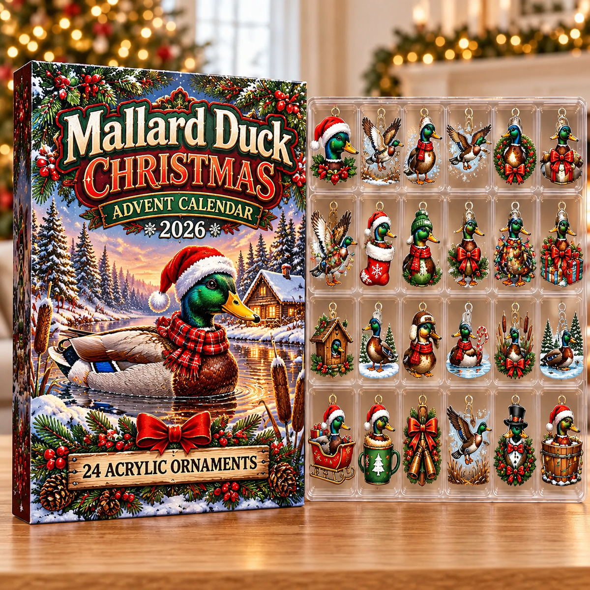 Mallard Duck Evergreen Advent Calendar HFN Gen Acrylic Ornaments