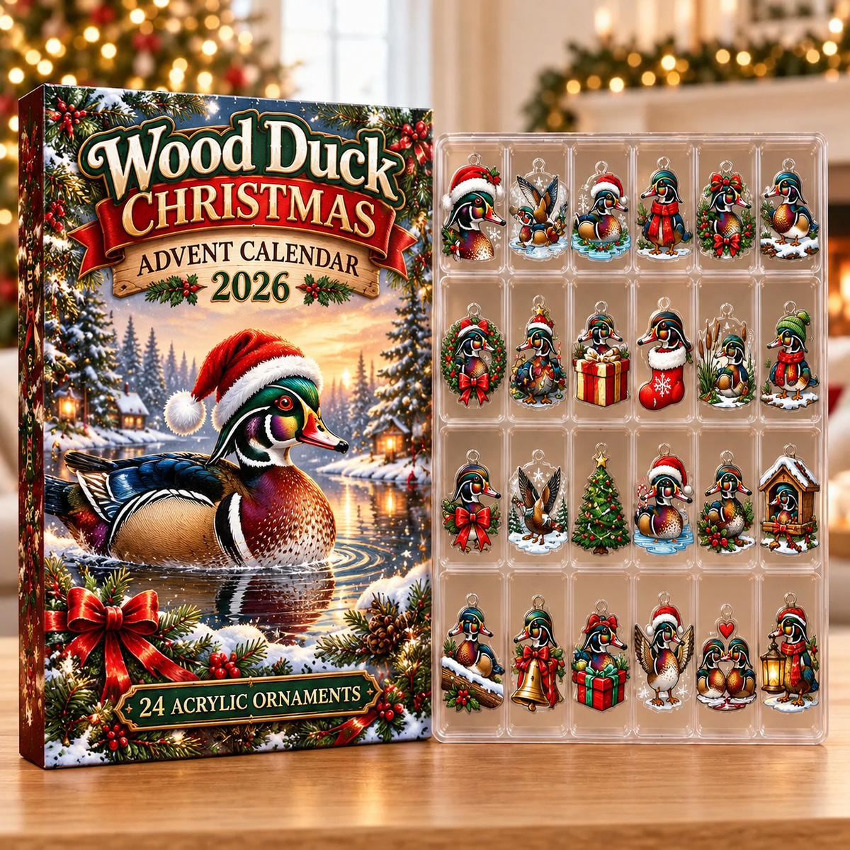 Wood Duck Evergreen Advent Calendar HFN Gen Acrylic Ornaments