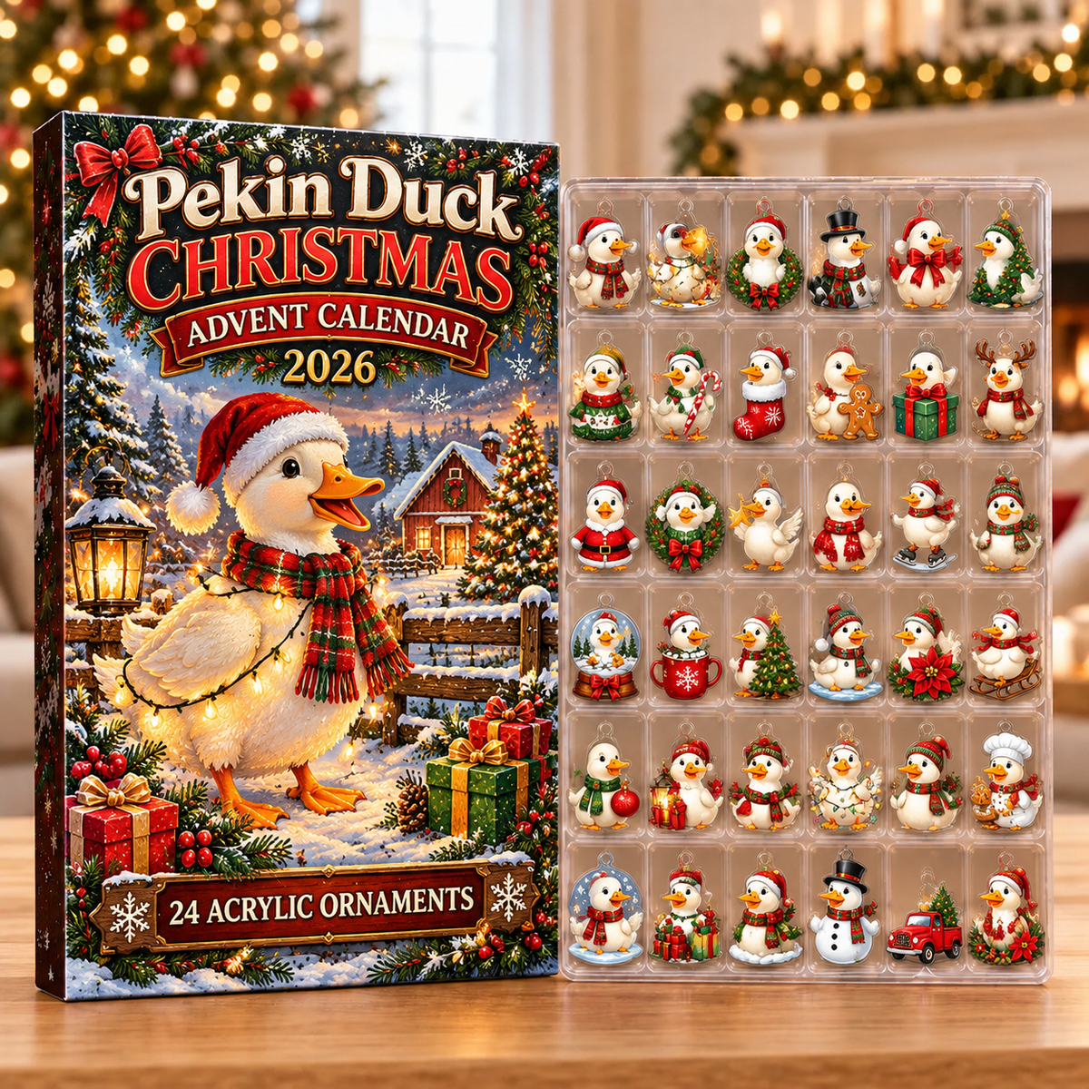Pekin Duck Evergreen Advent Calendar HFN Gen Acrylic Ornaments