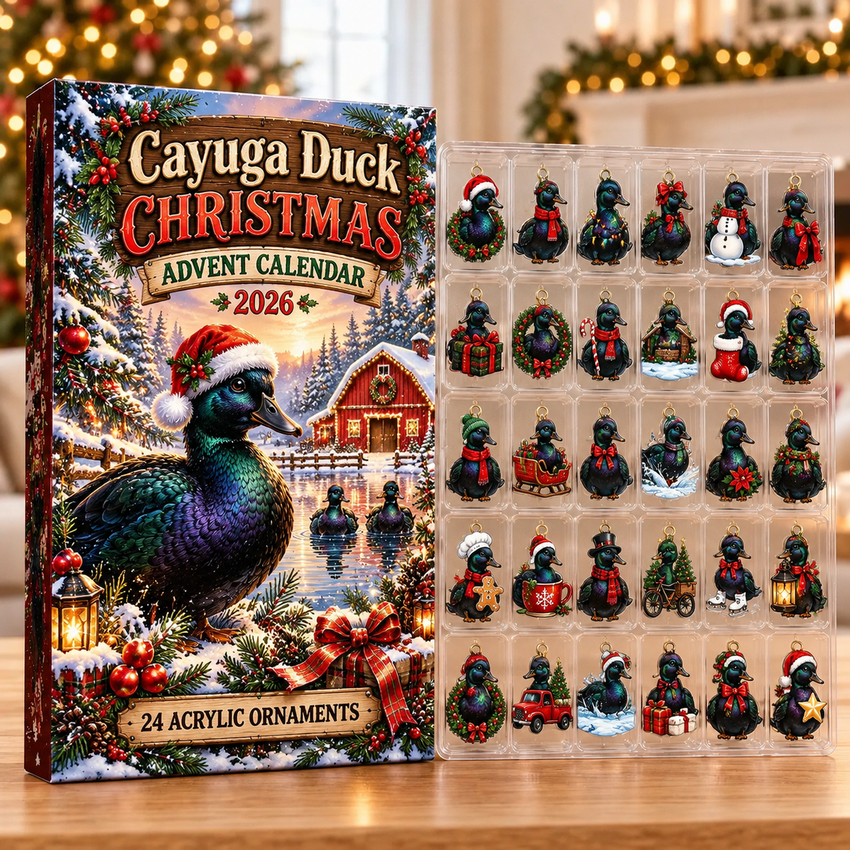 Cayuga Duck Evergreen Advent Calendar HFN Gen Acrylic Ornaments