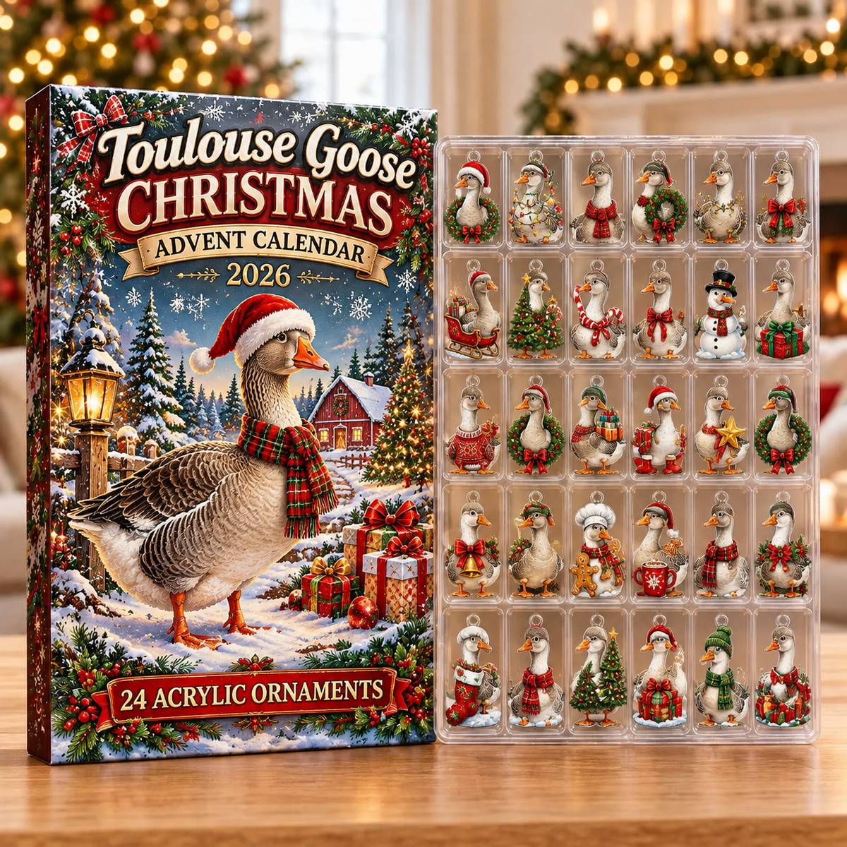 Toulouse Goose Evergreen Advent Calendar HFN Gen Acrylic Ornaments