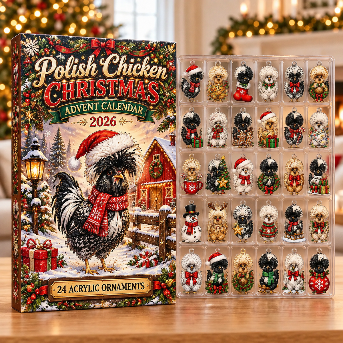 Polish Chicken Evergreen Advent Calendar HFN Gen Acrylic Ornaments