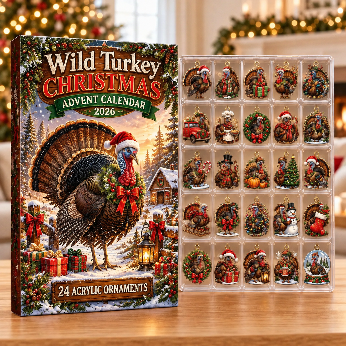Wild Turkey Evergreen Advent Calendar HFN Gen Acrylic Ornaments