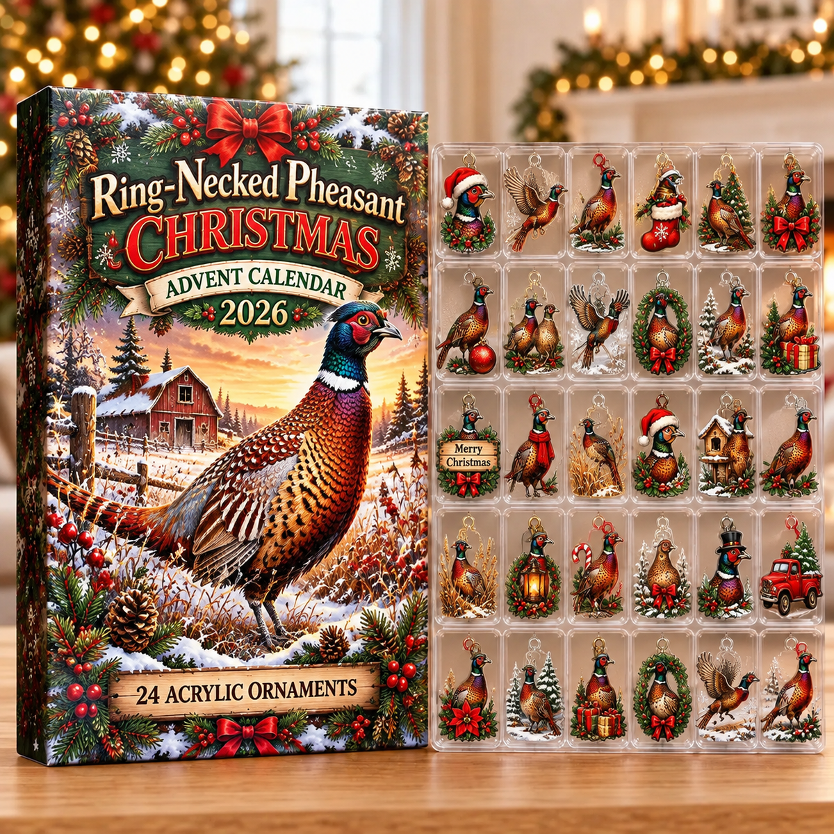 Ring-Necked Pheasant Evergreen Advent Calendar HFN Gen Acrylic Ornaments