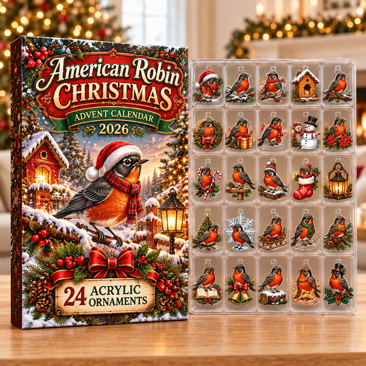 American Robin Evergreen Advent Calendar HFN Gen Acrylic Ornaments