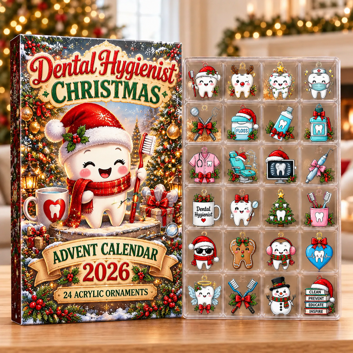 Dental Hygienist Evergreen Advent Calendar HFN Gen Acrylic Ornaments