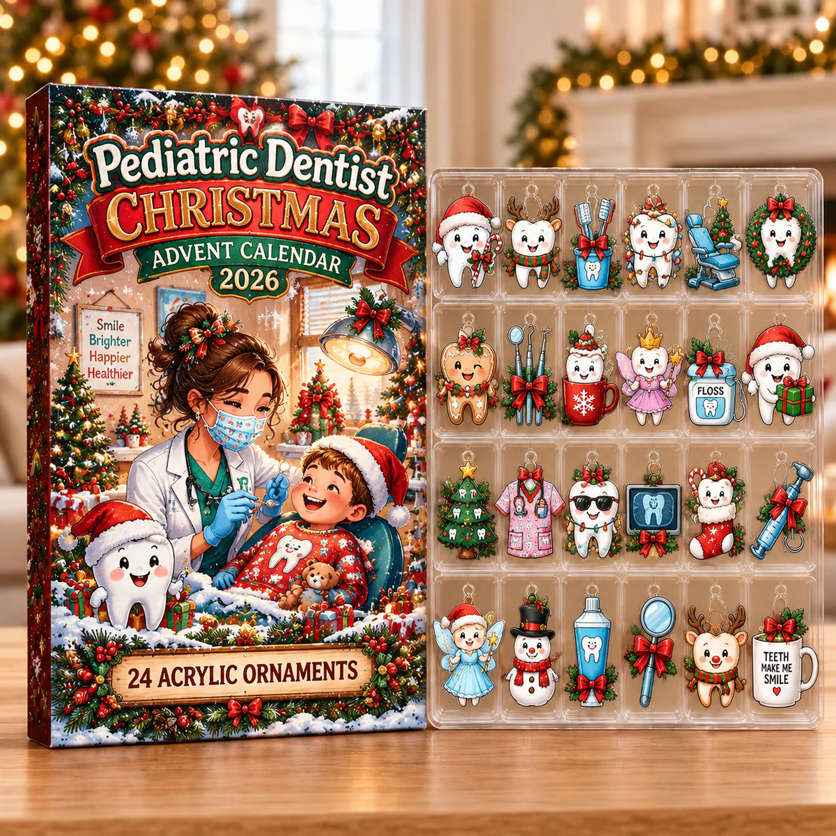Pediatric Dentist Evergreen Advent Calendar HFN Gen Acrylic Ornaments, Christmas Tree Decor Gift