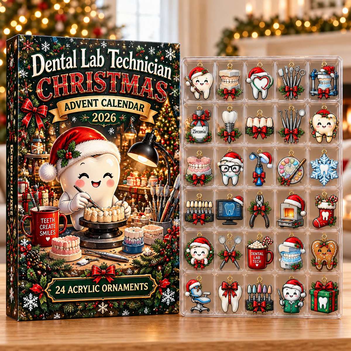 Dental Lab Technician Evergreen Advent Calendar HFN Gen Acrylic Ornaments, Holiday Tree Decoration