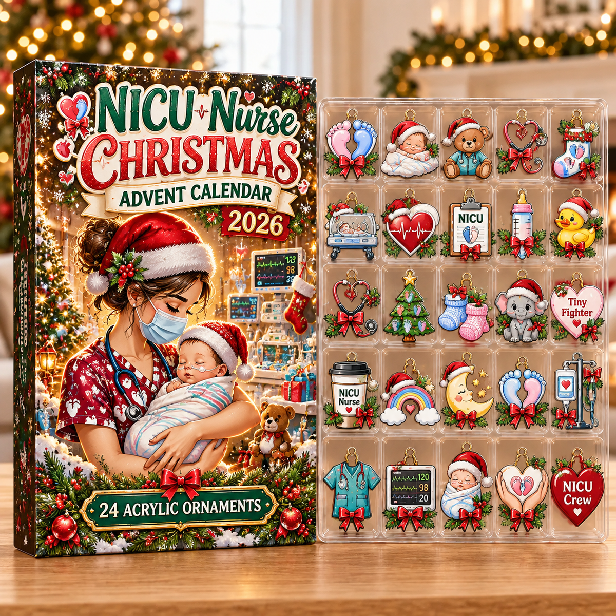 Nicu Nurse Evergreen Advent Calendar HFN Gen Acrylic Ornaments, Christmas Tree Decor Gift