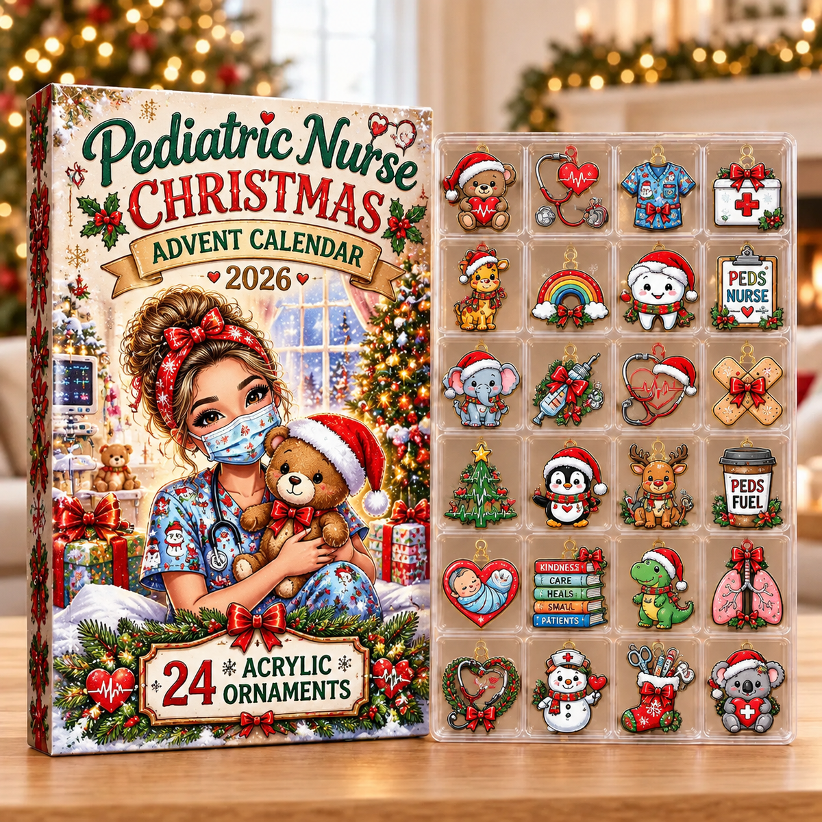 Pediatric Nurse Evergreen Advent Calendar HFN Gen Acrylic Ornaments, Holiday Tree Decoration Gift