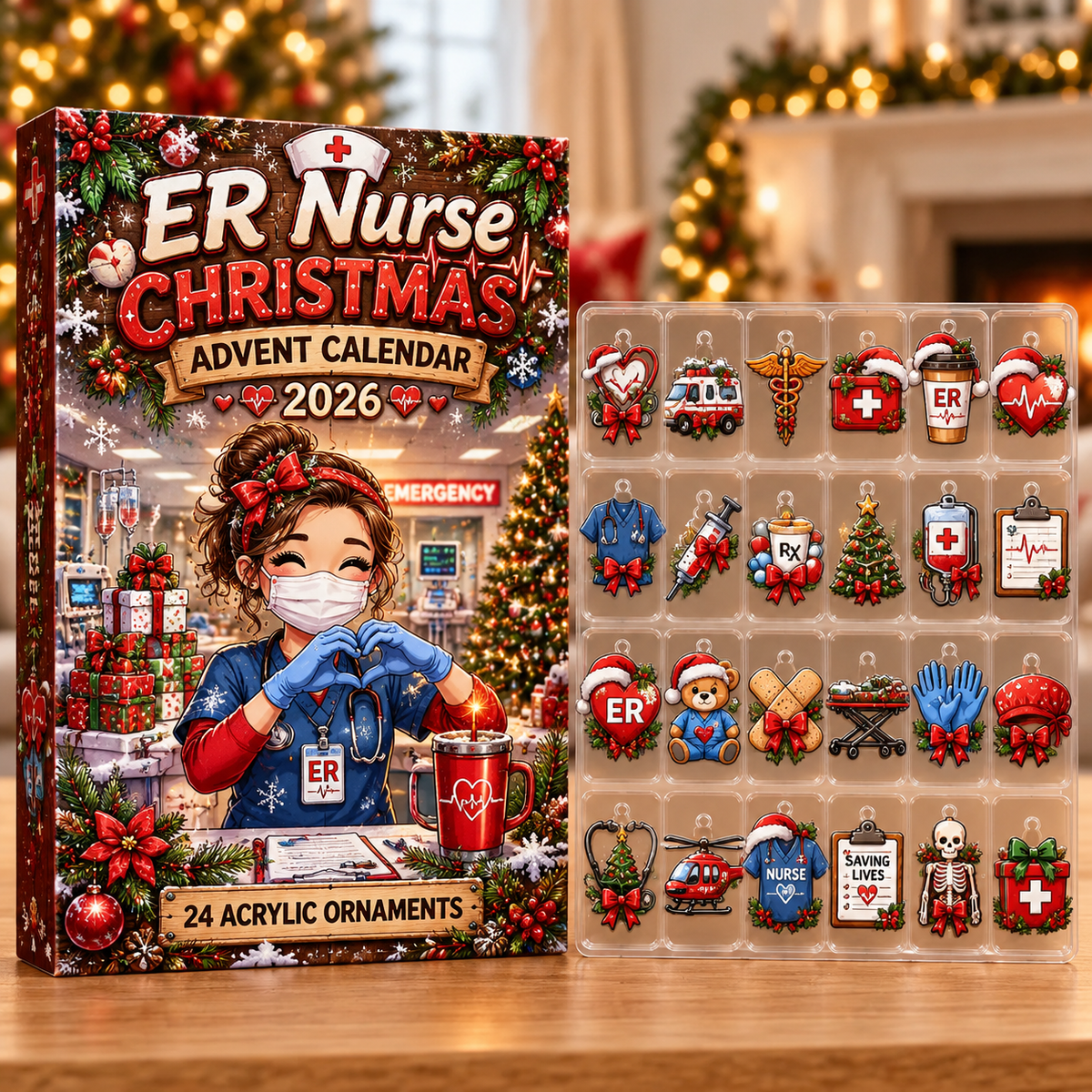Er Nurse Evergreen Advent Calendar HFN Gen Acrylic Ornaments, Christmas Tree Decor Gift