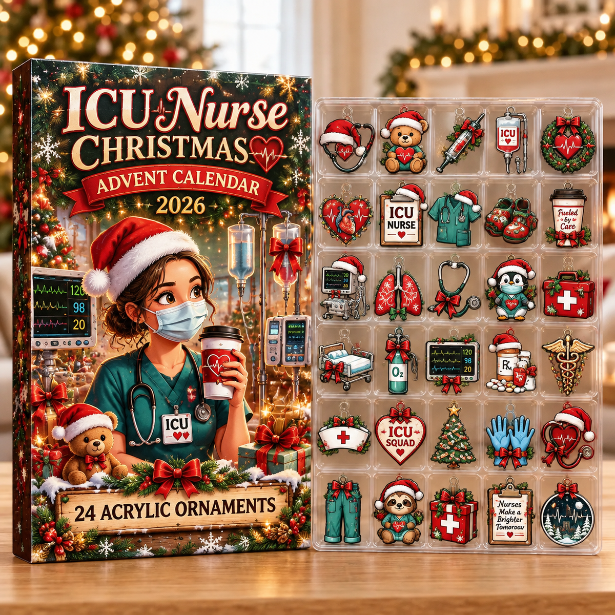 Icu Nurse Evergreen Advent Calendar HFN Gen Acrylic Ornaments, Holiday Tree Decoration Gift