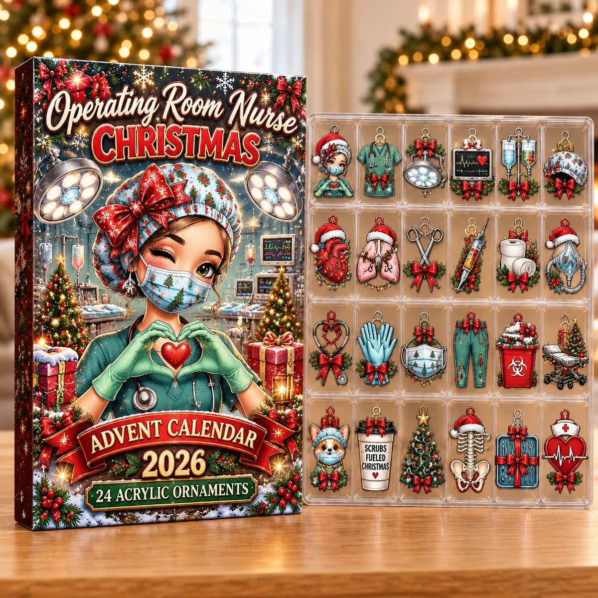 Operating Room Nurse Evergreen Advent Calendar HFN Gen Acrylic Ornaments, Christmas Tree Decor Gift