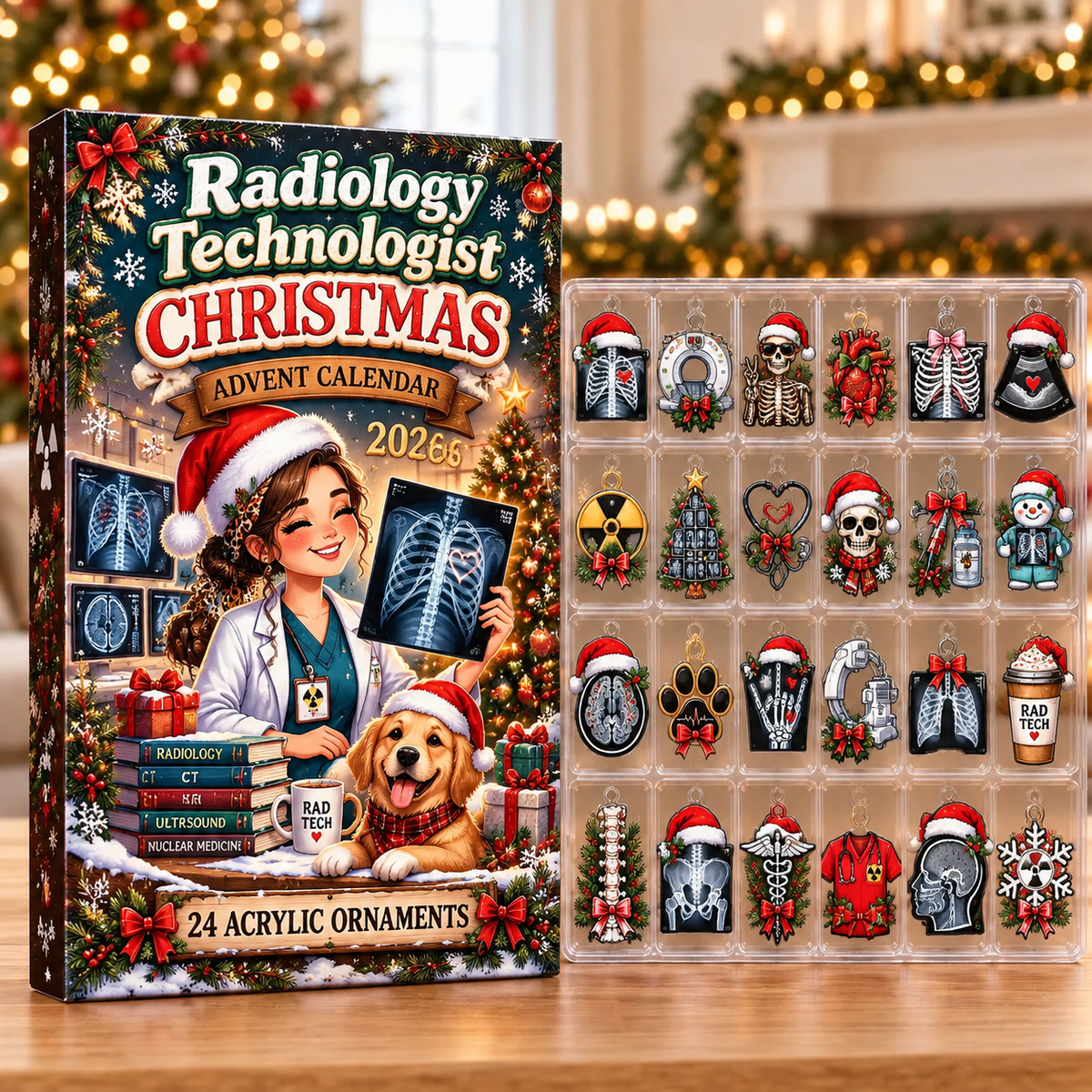 Radiology Technologist Evergreen Advent Calendar HFN Gen Acrylic Ornaments, Holiday Tree Decor Gift