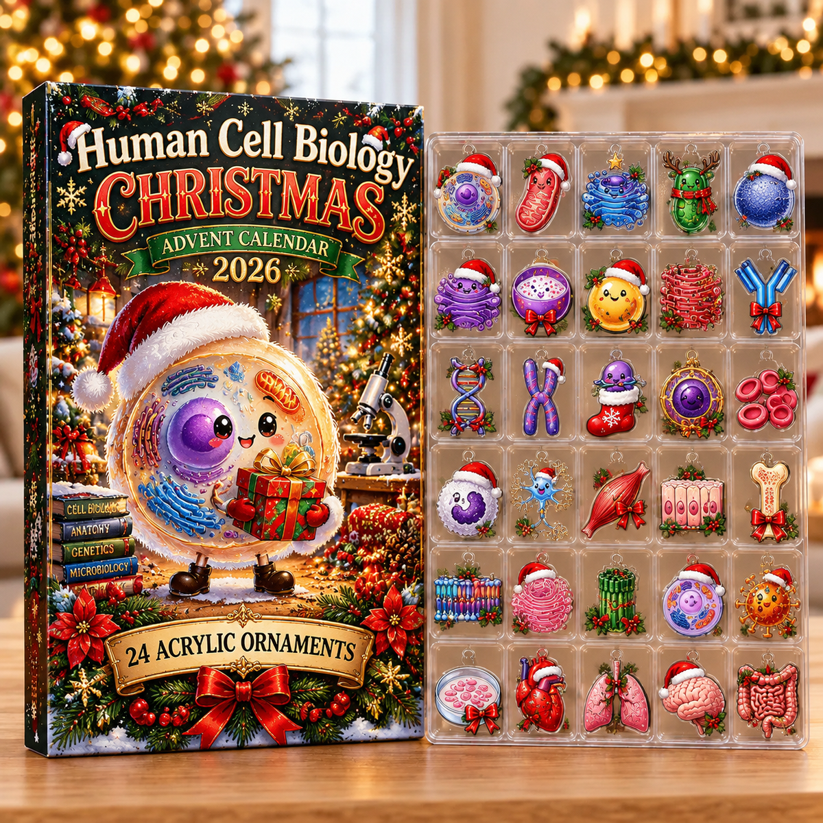 Human Cell Biology Evergreen Advent Calendar HFN Gen Acrylic Ornaments