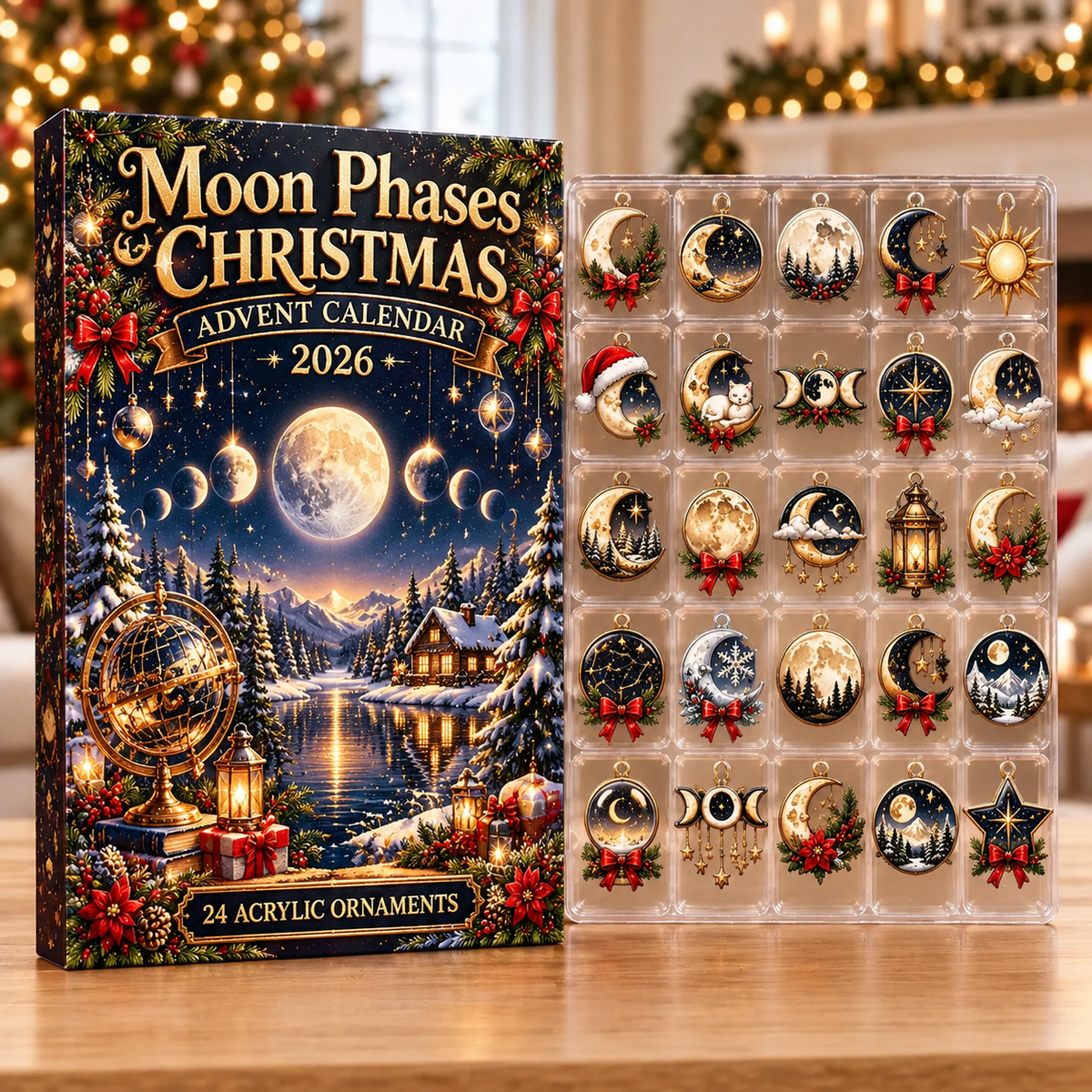 Moon Phases Evergreen Advent Calendar HFN Gen Acrylic Ornaments