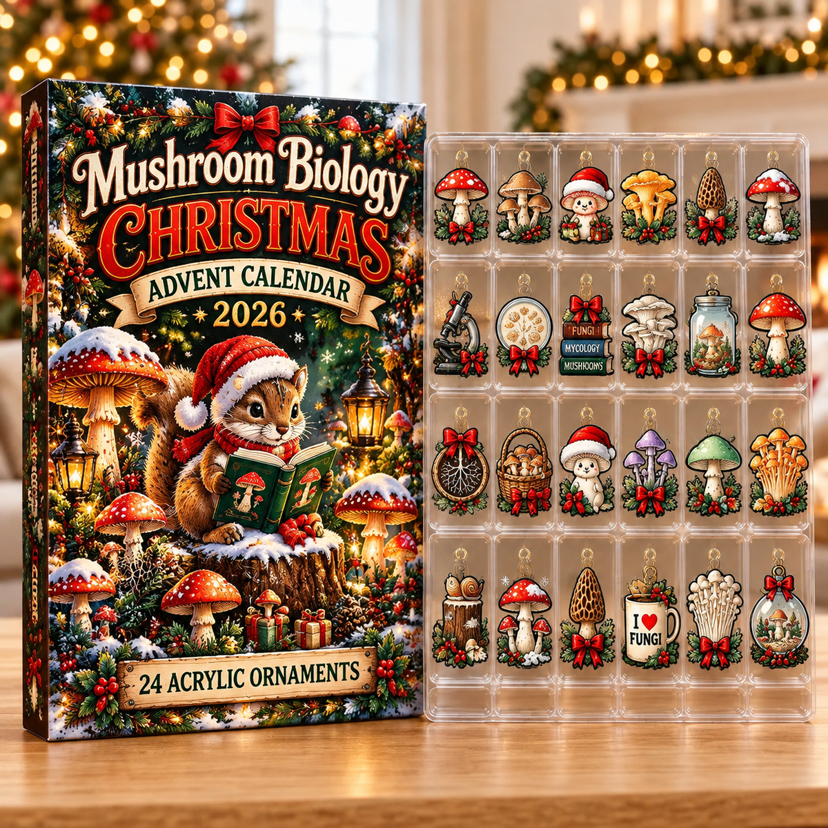 Mushroom Biology Evergreen Advent Calendar HFN Gen Acrylic Ornaments