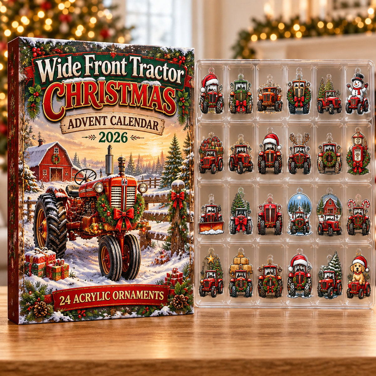 Wide Front Tractor Evergreen Advent Calendar HFN Gen Acrylic Ornaments