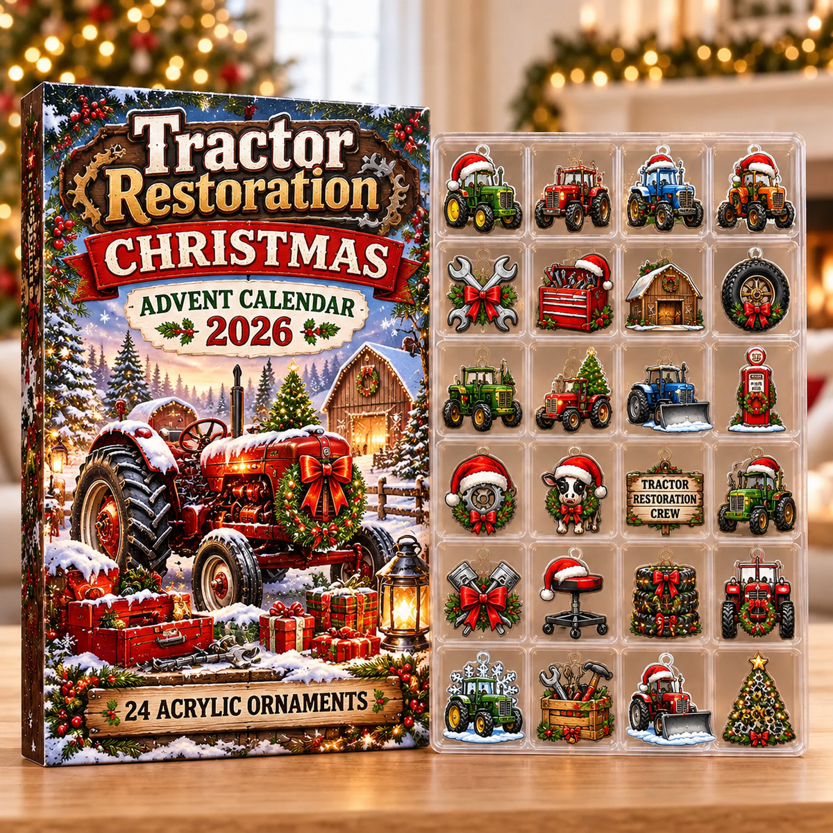 Tractor Restoration Evergreen Advent Calendar HFN Gen Acrylic Ornaments
