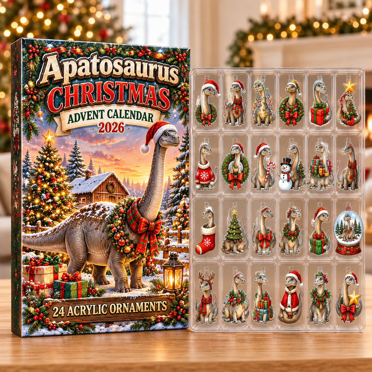 Apatosaurus Acrylic Ornaments, Evergreen Advent Calendar HFN Gen