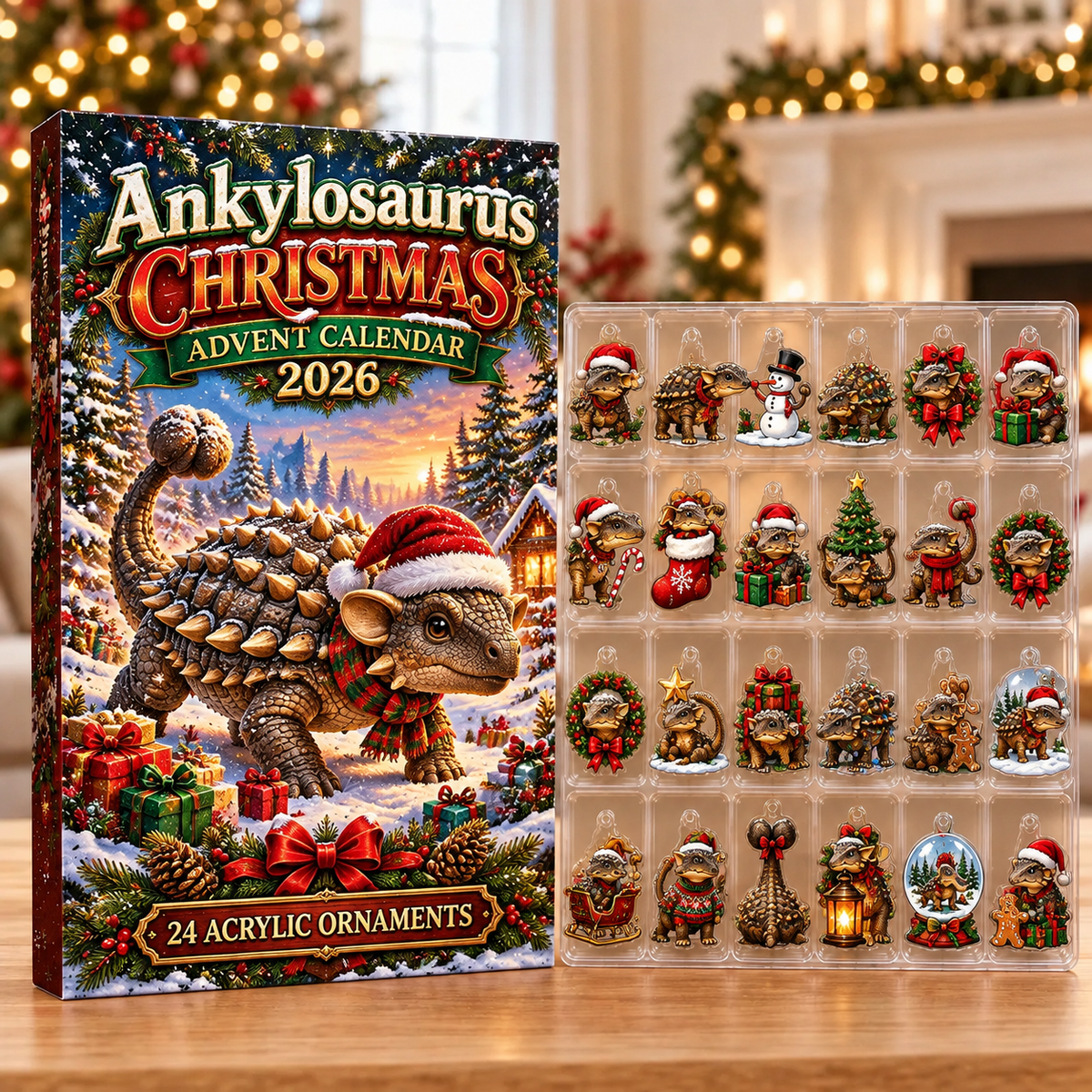 Ankylosaurus Acrylic Ornaments, Evergreen Advent Calendar HFN Gen