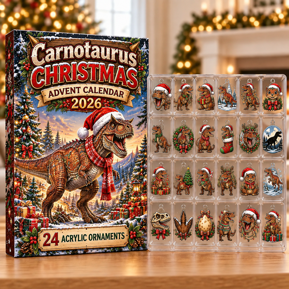 Carnotaurus Acrylic Ornaments, Evergreen Advent Calendar HFN Gen