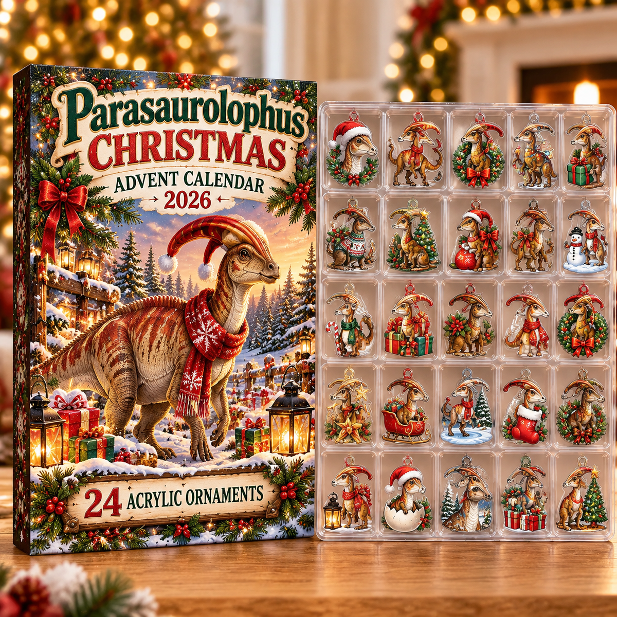 Parasaurolophus Acrylic Ornaments, Evergreen Advent Calendar HFN Gen