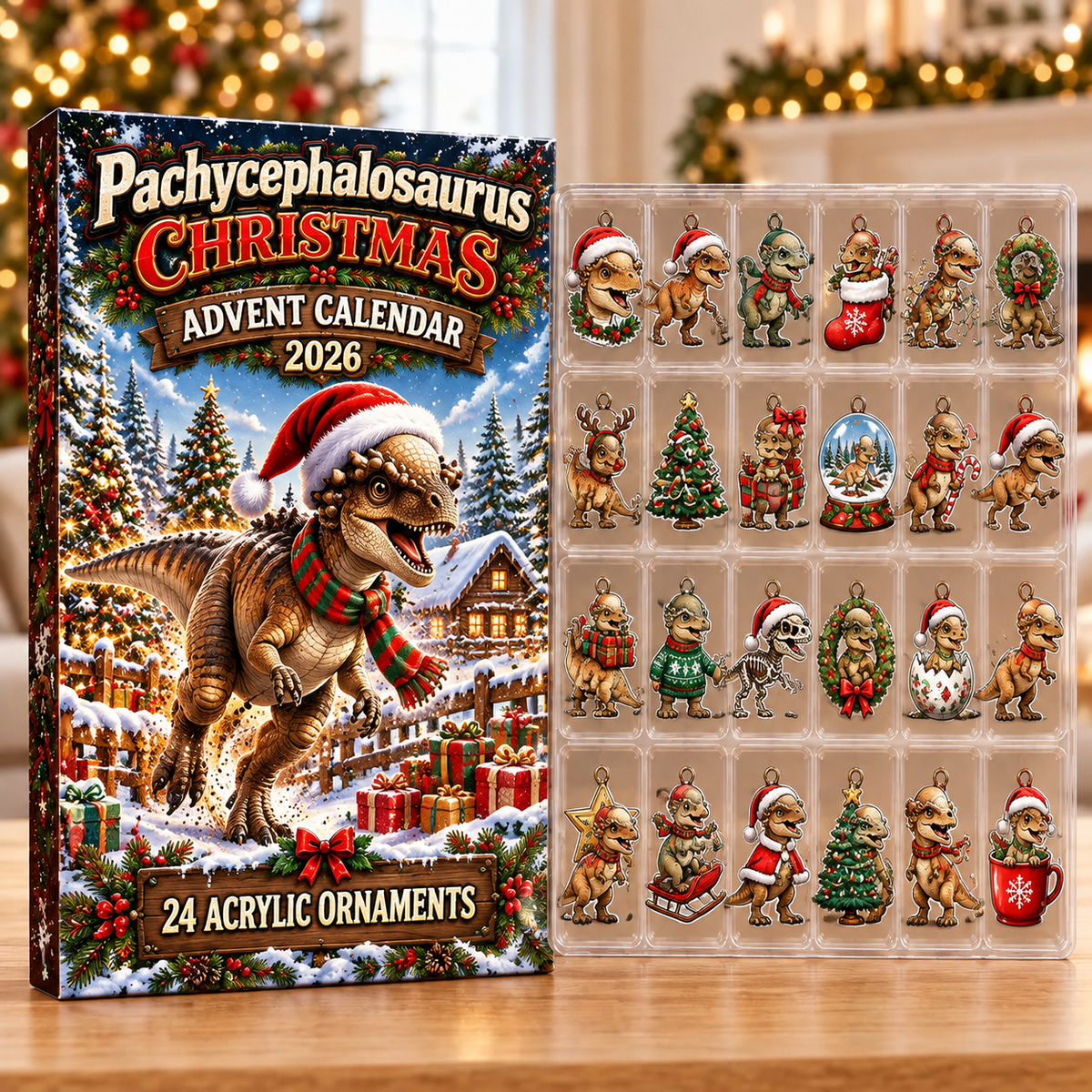 Pachycephalosaurus Acrylic Ornaments, Evergreen Advent Calendar HFN Gen