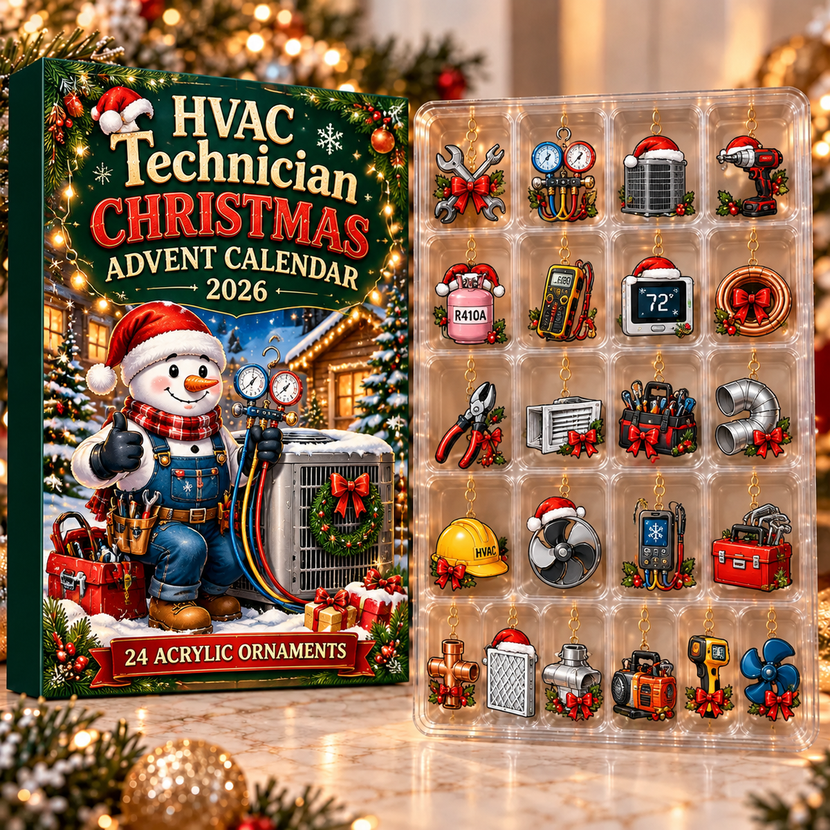 HVAC Technician Evergreen Advent Calendar HFN Gen Acrylic Ornament