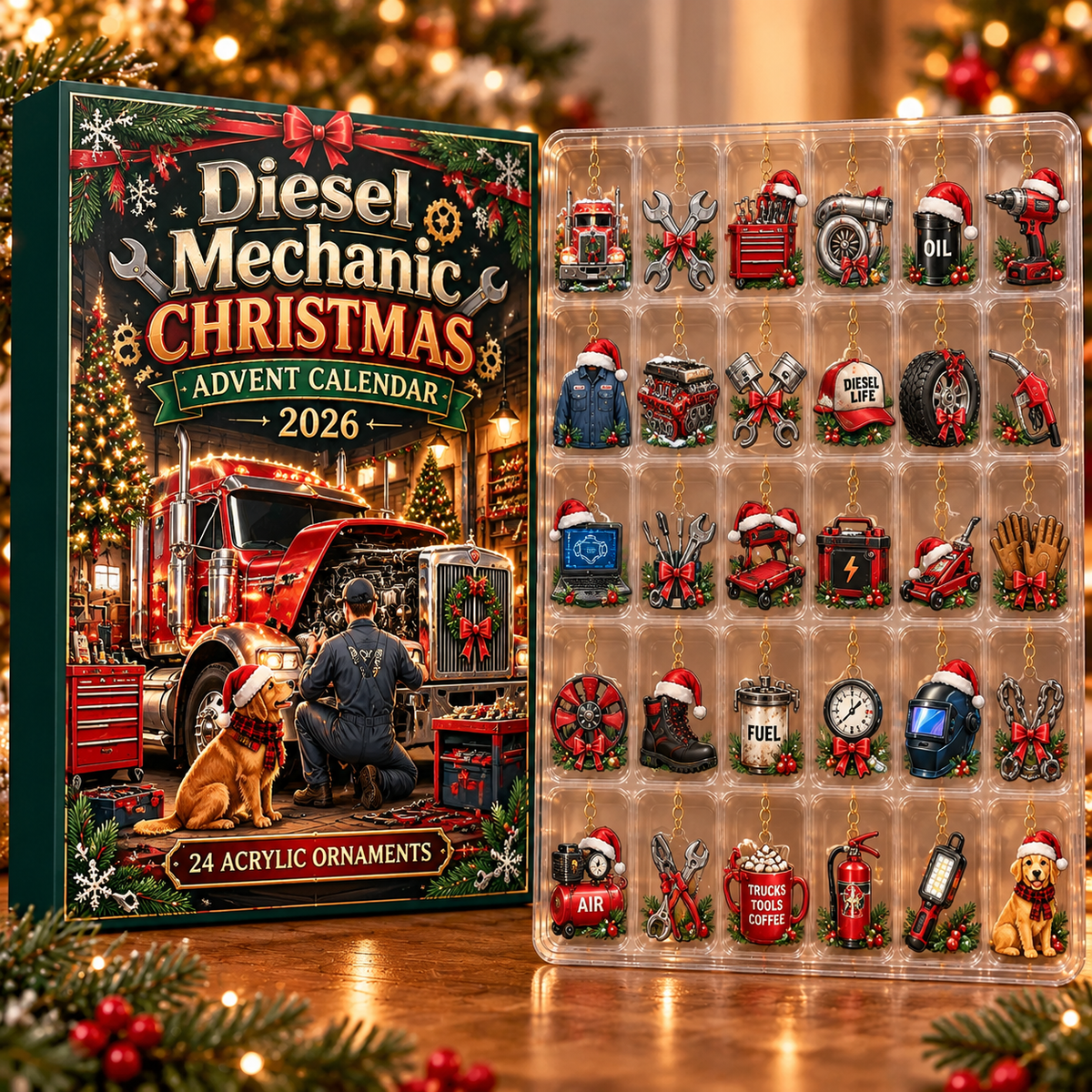 Diesel Mechanic Evergreen Advent Calendar HFN Gen Acrylic Ornament
