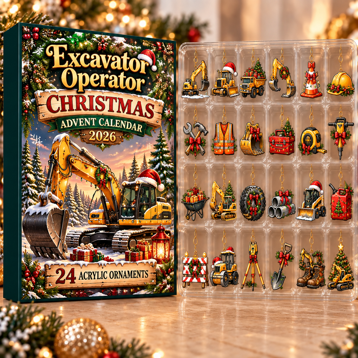 Excavator Operator Evergreen Advent Calendar HFN Gen Acrylic Ornament