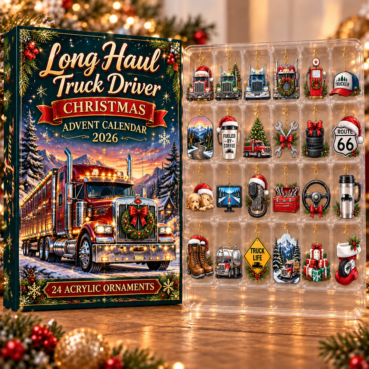 Long Haul Truck Driver Evergreen Advent Calendar HFN Gen Acrylic Ornament