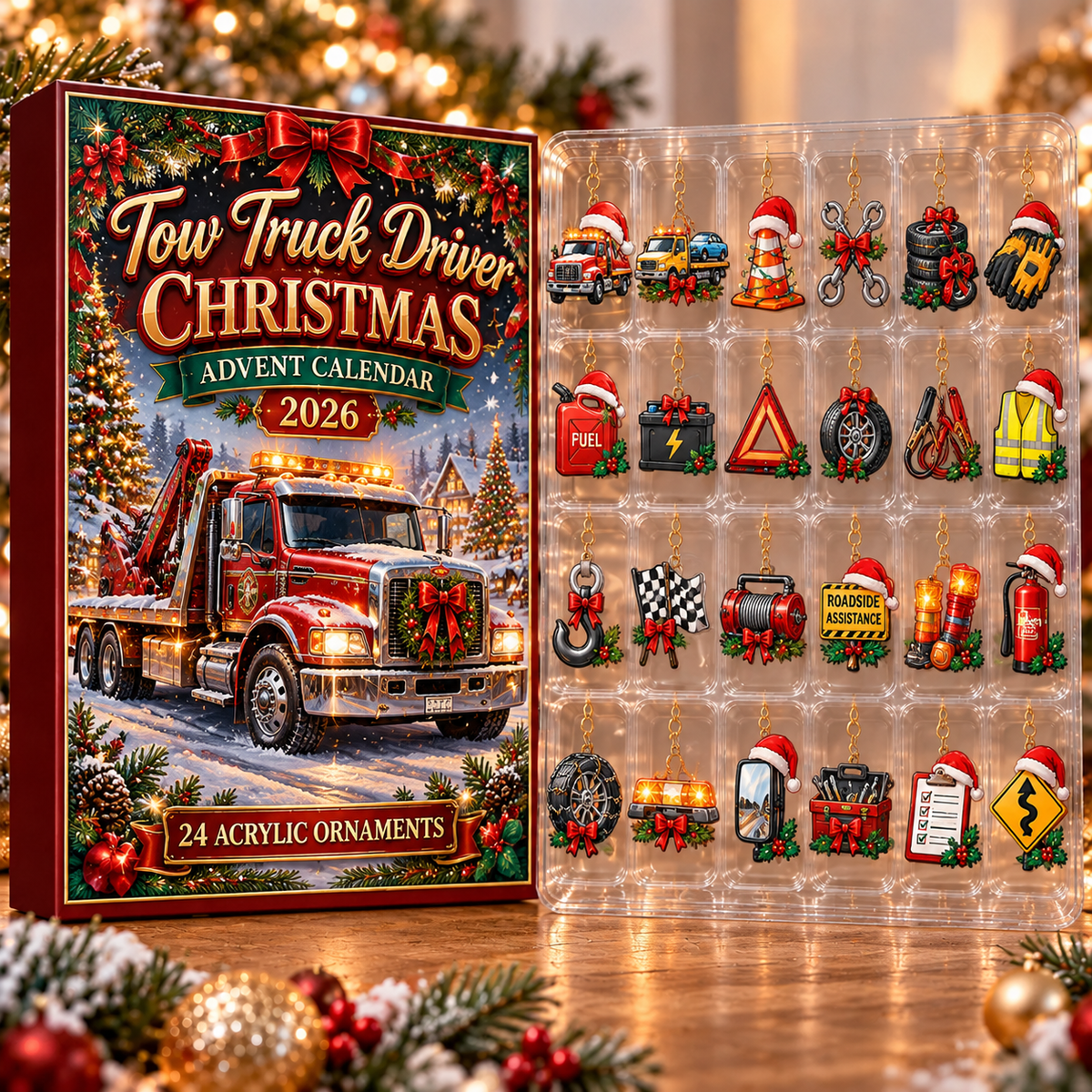 Tow Truck Driver Evergreen Advent Calendar HFN Gen Acrylic Ornament