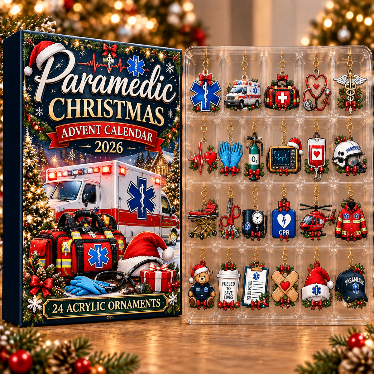 Paramedic Evergreen Advent Calendar HFN Gen Acrylic Ornament, Holiday Tree Decor Gift