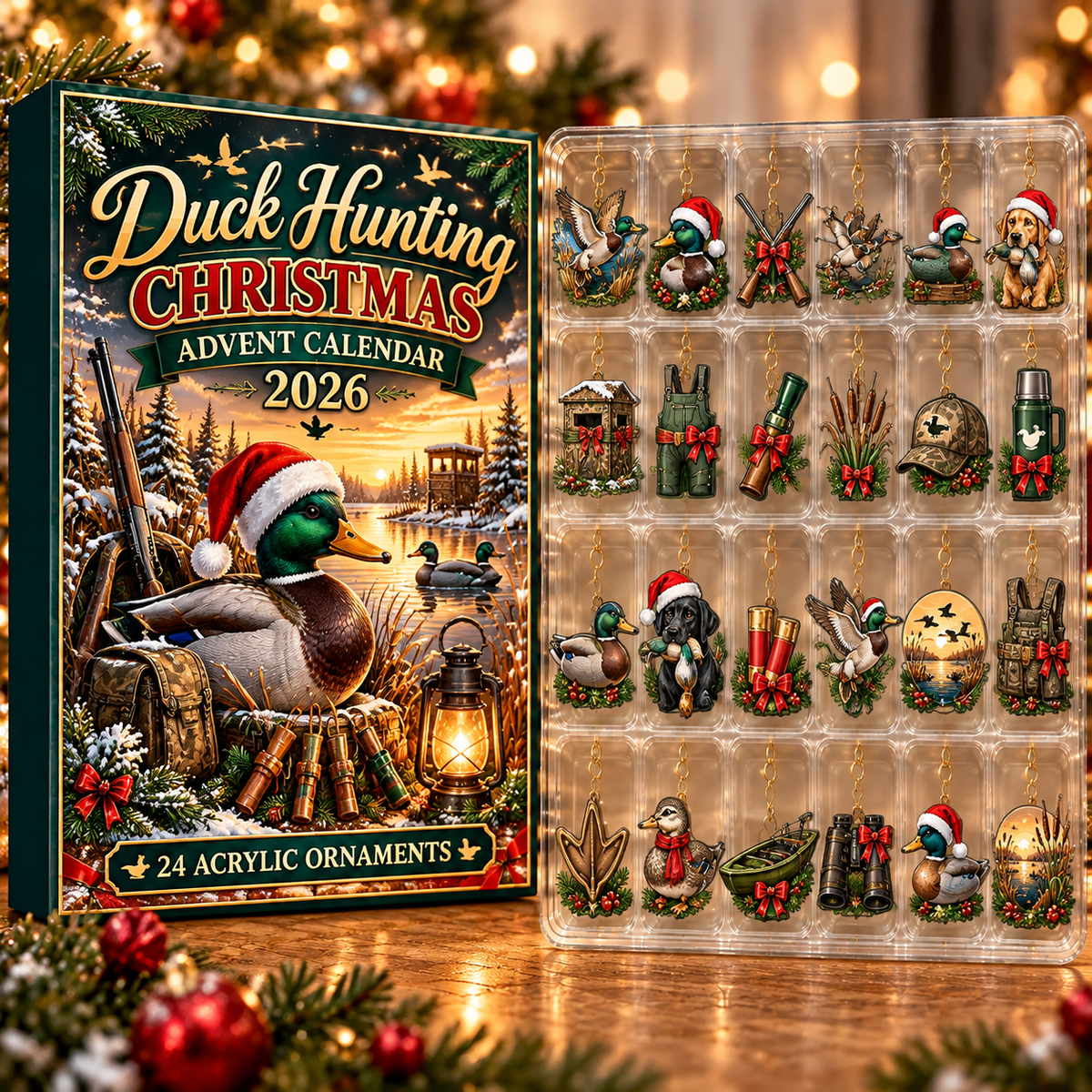Duck Hunting Acrylic Ornament, Evergreen Advent Calendar HFN Gen