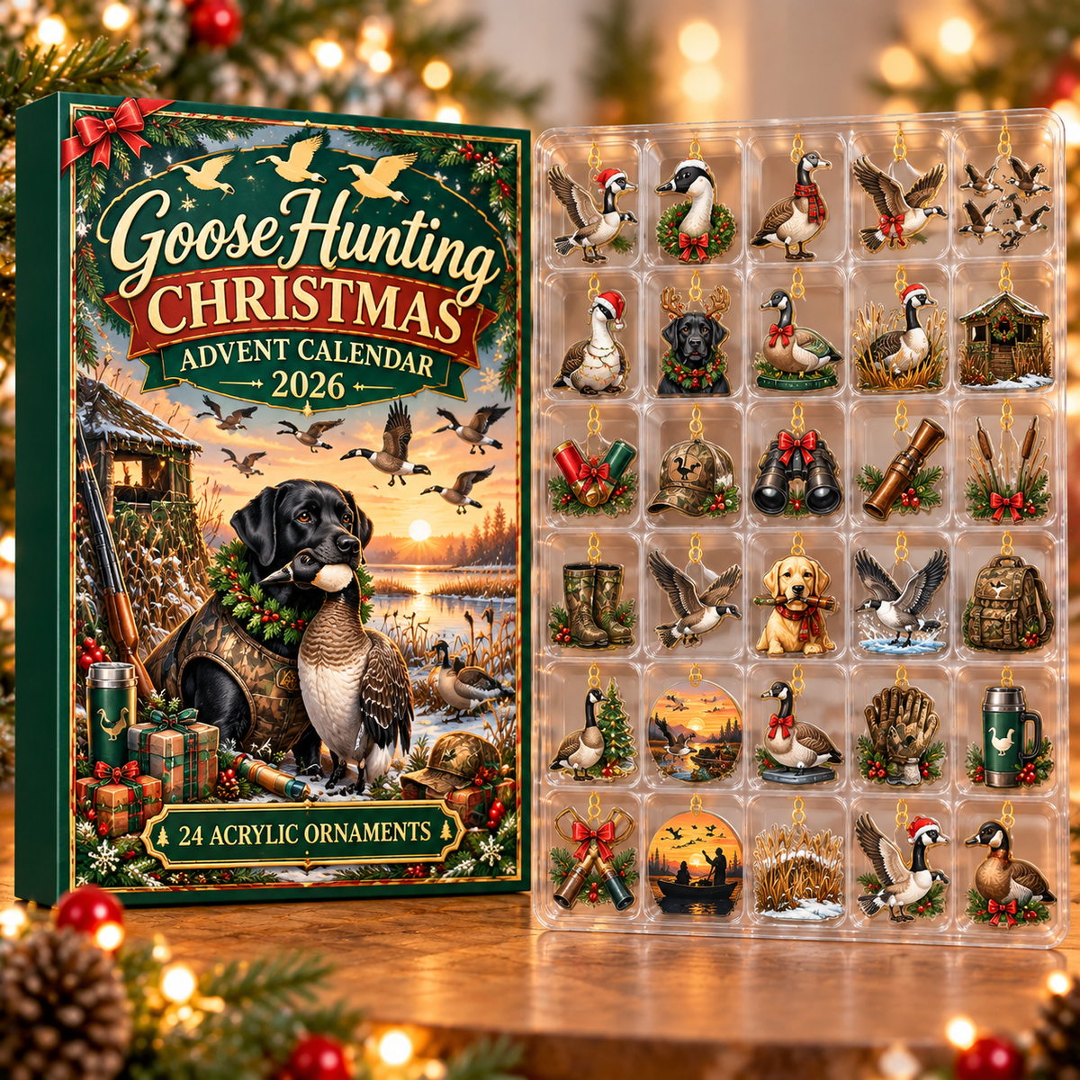 Goose Hunting Acrylic Ornament, Evergreen Advent Calendar HFN Gen