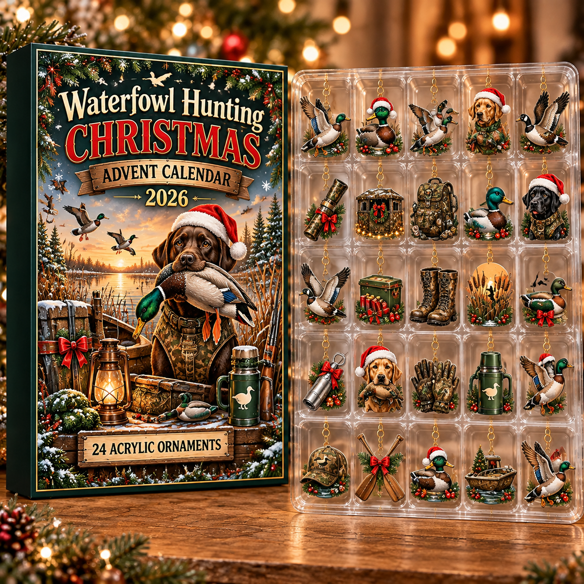 Waterfowl Hunting Acrylic Ornament, Evergreen Advent Calendar HFN Gen
